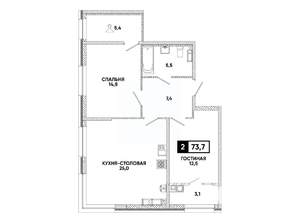 1-к квартира, вторичка, 74м2, 14/16 этаж