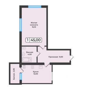 1-к квартира, вторичка, 45м2, 1/5 этаж