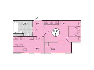 1-к квартира, строящийся дом, 29м2, 4/6 этаж