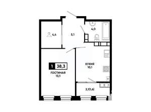 1-к квартира, вторичка, 38м2, 15/24 этаж