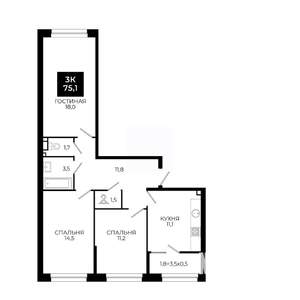 3-к квартира, вторичка, 75м2, 20/24 этаж