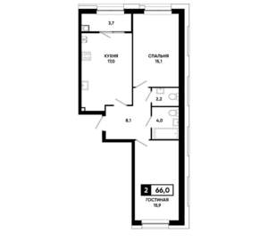 2-к квартира, вторичка, 66м2, 2/20 этаж