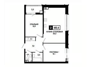 1-к квартира, вторичка, 68м2, 8/24 этаж