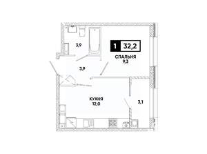1-к квартира, вторичка, 32м2, 12/12 этаж