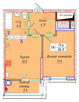 1-к квартира, вторичка, 38м2, 14/22 этаж