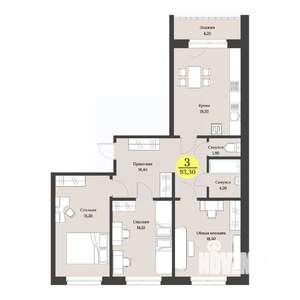 3-к квартира, строящийся дом, 96м2, 1/12 этаж