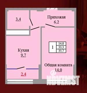 1-к квартира, вторичка, 36м2, 6/9 этаж