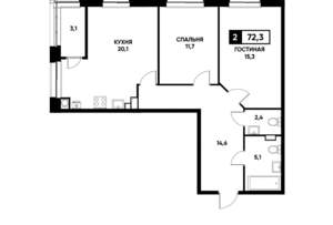 2-к квартира, вторичка, 72м2, 5/20 этаж