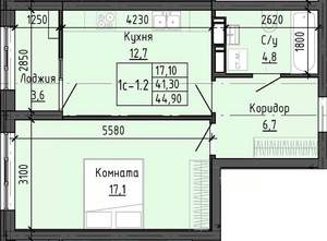 1-к квартира, вторичка, 45м2, 10/25 этаж