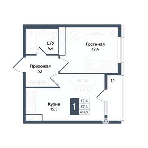 1-к квартира, вторичка, 41м2, 16/20 этаж