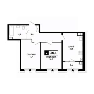 2-к квартира, вторичка, 61м2, 4/16 этаж