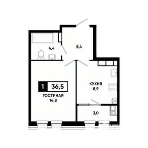 1-к квартира, вторичка, 37м2, 12/16 этаж
