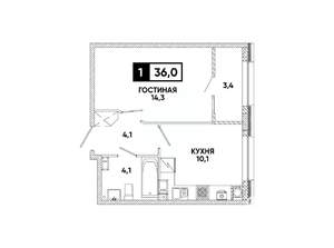 1-к квартира, вторичка, 36м2, 9/16 этаж