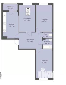 3-к квартира, вторичка, 90м2, 16/18 этаж