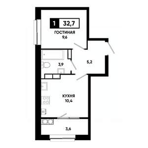 1-к квартира, строящийся дом, 33м2, 16/19 этаж