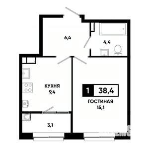 1-к квартира, строящийся дом, 38м2, 6/19 этаж