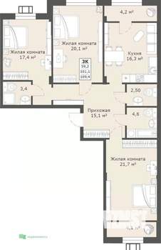 3-к квартира, вторичка, 109м2, 5/14 этаж