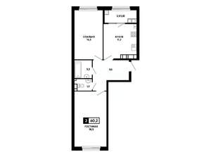 2-к квартира, вторичка, 60м2, 22/24 этаж