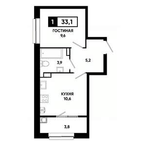 1-к квартира, строящийся дом, 33м2, 6/19 этаж