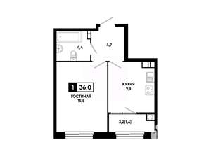 1-к квартира, вторичка, 36м2, 3/14 этаж