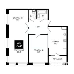 3-к квартира, вторичка, 78м2, 13/24 этаж