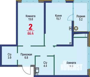 2-к квартира, строящийся дом, 66м2, 4/22 этаж