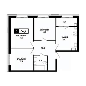 3-к квартира, вторичка, 67м2, 3/18 этаж