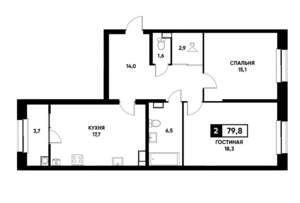 2-к квартира, вторичка, 80м2, 8/22 этаж