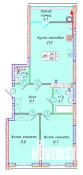 2-к квартира, вторичка, 64м2, 13/22 этаж