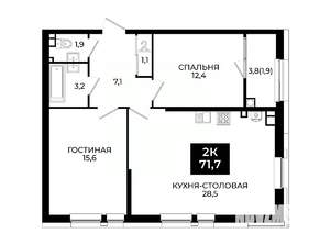 1-к квартира, вторичка, 72м2, 13/24 этаж