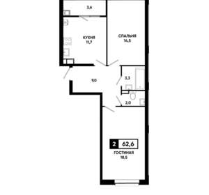 2-к квартира, вторичка, 63м2, 4/19 этаж