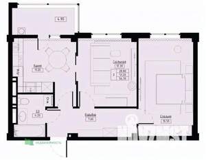 2-к квартира, вторичка, 57м2, 2/9 этаж