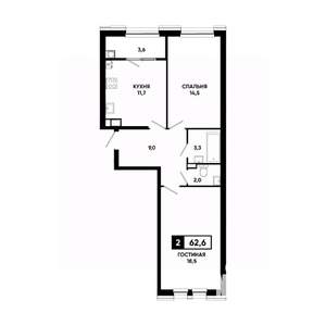 2-к квартира, вторичка, 63м2, 5/16 этаж