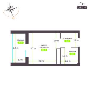 Студия квартира, вторичка, 25м2, 8/19 этаж