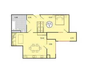 1-к квартира, строящийся дом, 49м2, 4/4 этаж