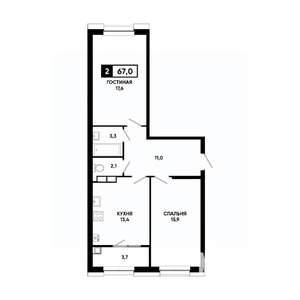 2-к квартира, вторичка, 67м2, 6/20 этаж
