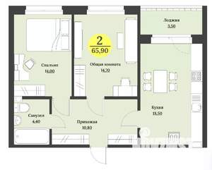 2-к квартира, строящийся дом, 66м2, 6/12 этаж