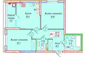 2-к квартира, вторичка, 50м2, 15/21 этаж