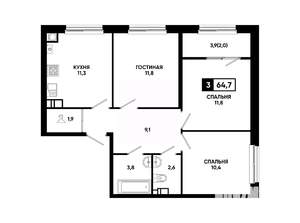 3-к квартира, вторичка, 65м2, 10/24 этаж