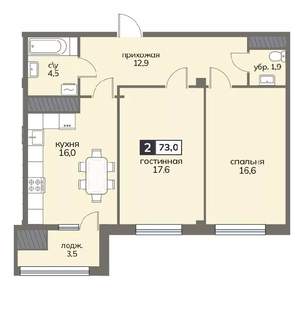 2-к квартира, строящийся дом, 73м2, 12/12 этаж