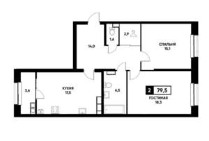 2-к квартира, вторичка, 80м2, 17/22 этаж