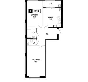 2-к квартира, строящийся дом, 62м2, 12/19 этаж