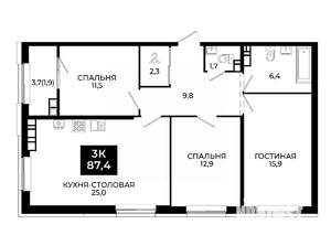 2-к квартира, вторичка, 87м2, 21/24 этаж