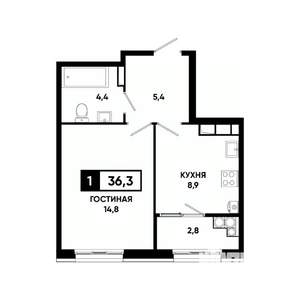 1-к квартира, вторичка, 36м2, 13/18 этаж