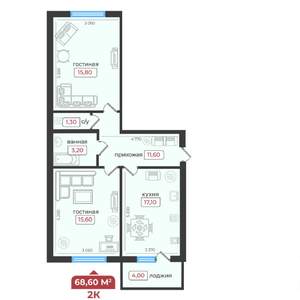 2-к квартира, вторичка, 69м2, 1/5 этаж