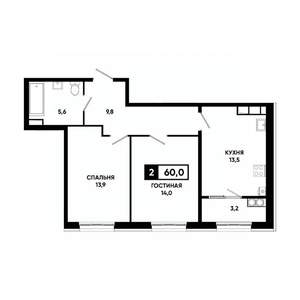 2-к квартира, вторичка, 60м2, 16/18 этаж