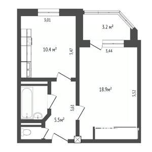 1-к квартира, вторичка, 40м2, 10/16 этаж