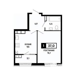 1-к квартира, вторичка, 37м2, 18/18 этаж