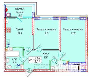 2-к квартира, вторичка, 52м2, 3/22 этаж