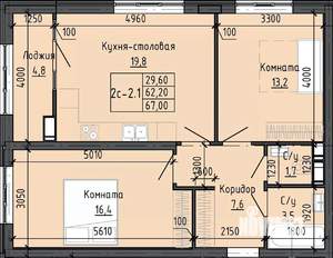 2-к квартира, вторичка, 67м2, 18/25 этаж